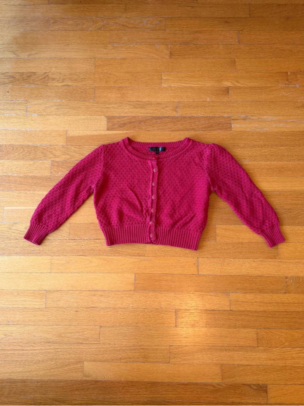 Cropped Red Button-Front Knit Cardigan